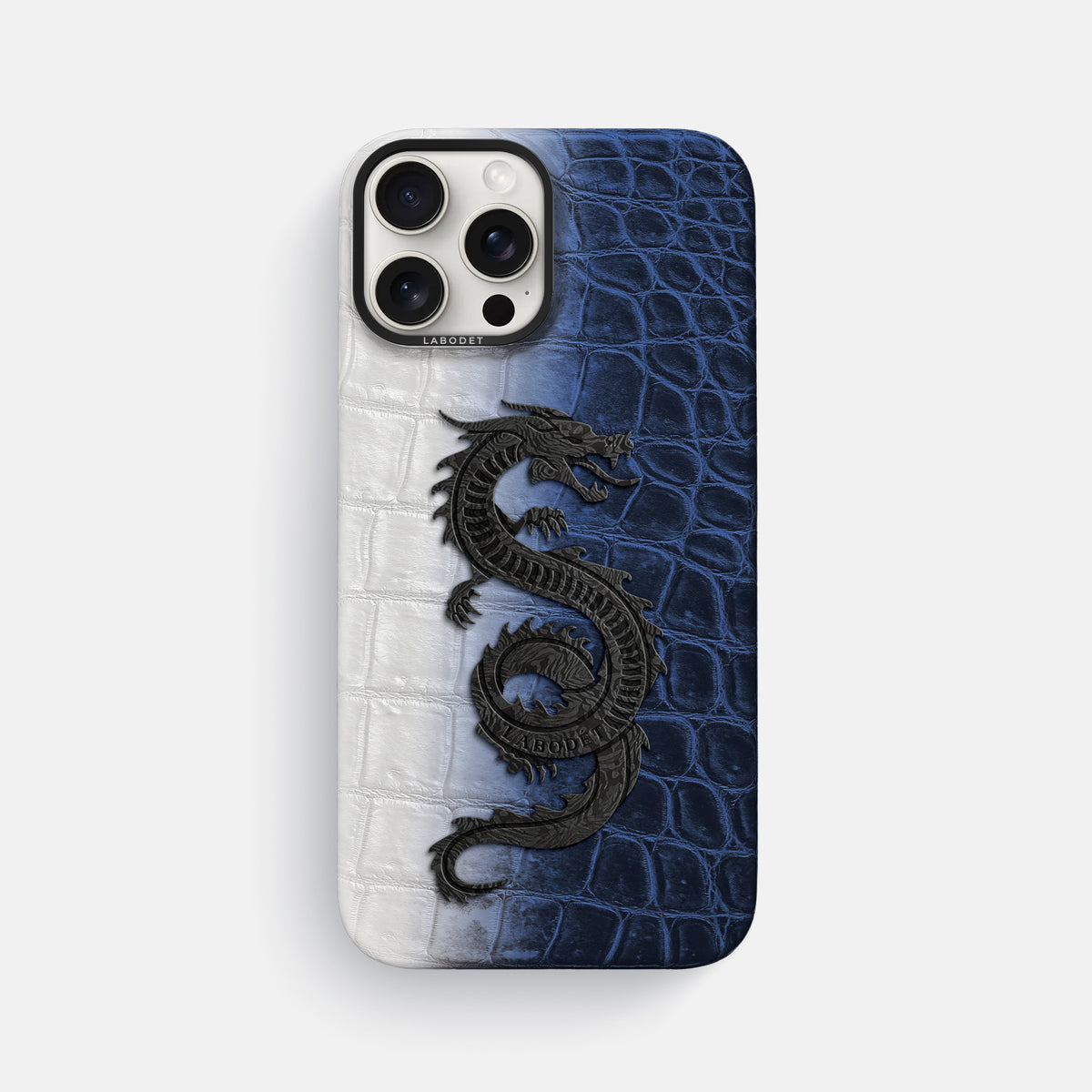 Navy Blue iPhone 16 Pro Max Classic Case Himalayan Crocodile with Black Metal -1 | Navy-Blue-Black