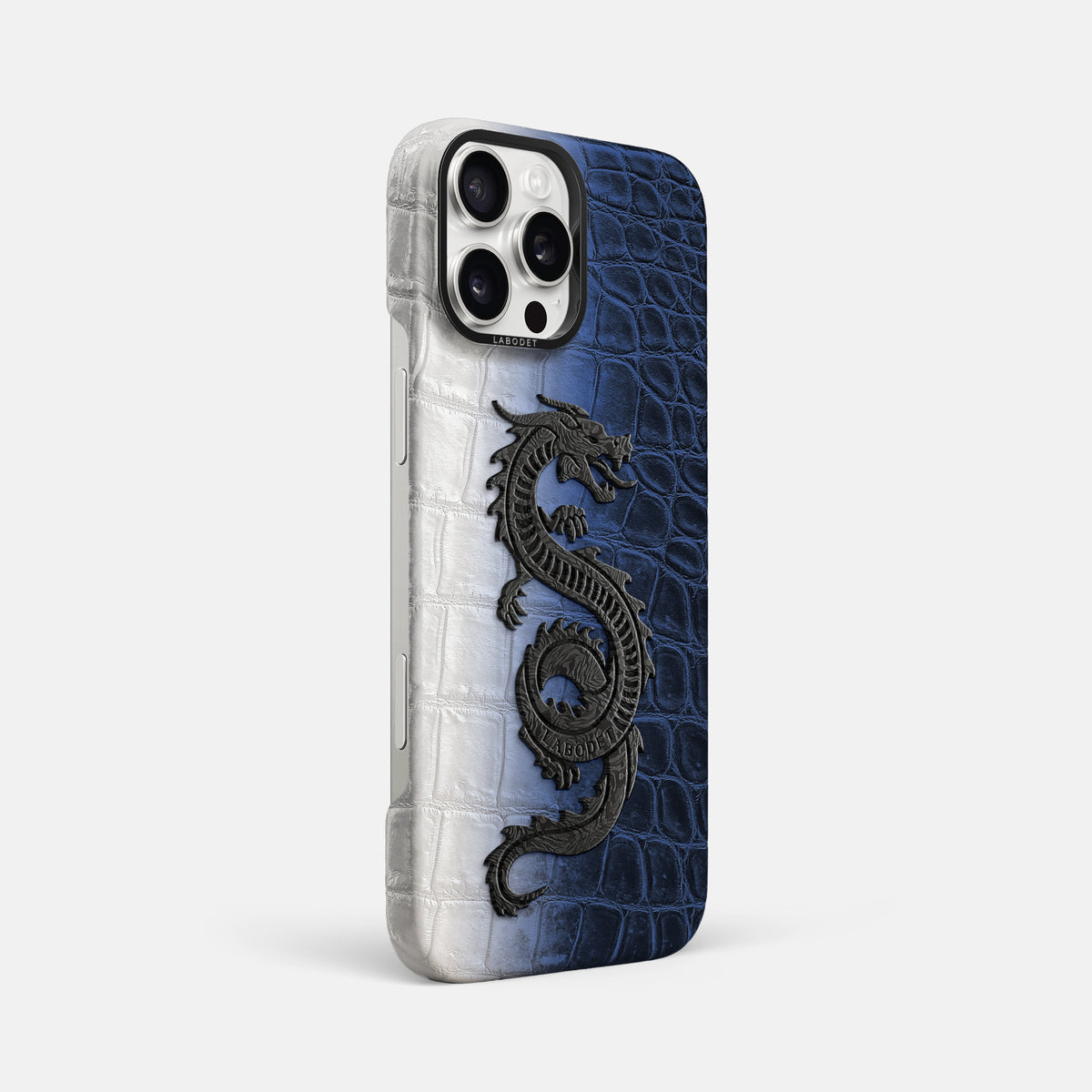 Navy Blue iPhone 16 Pro Max Classic Case Himalayan Crocodile with Black Metal -2 | Navy-Blue-Black