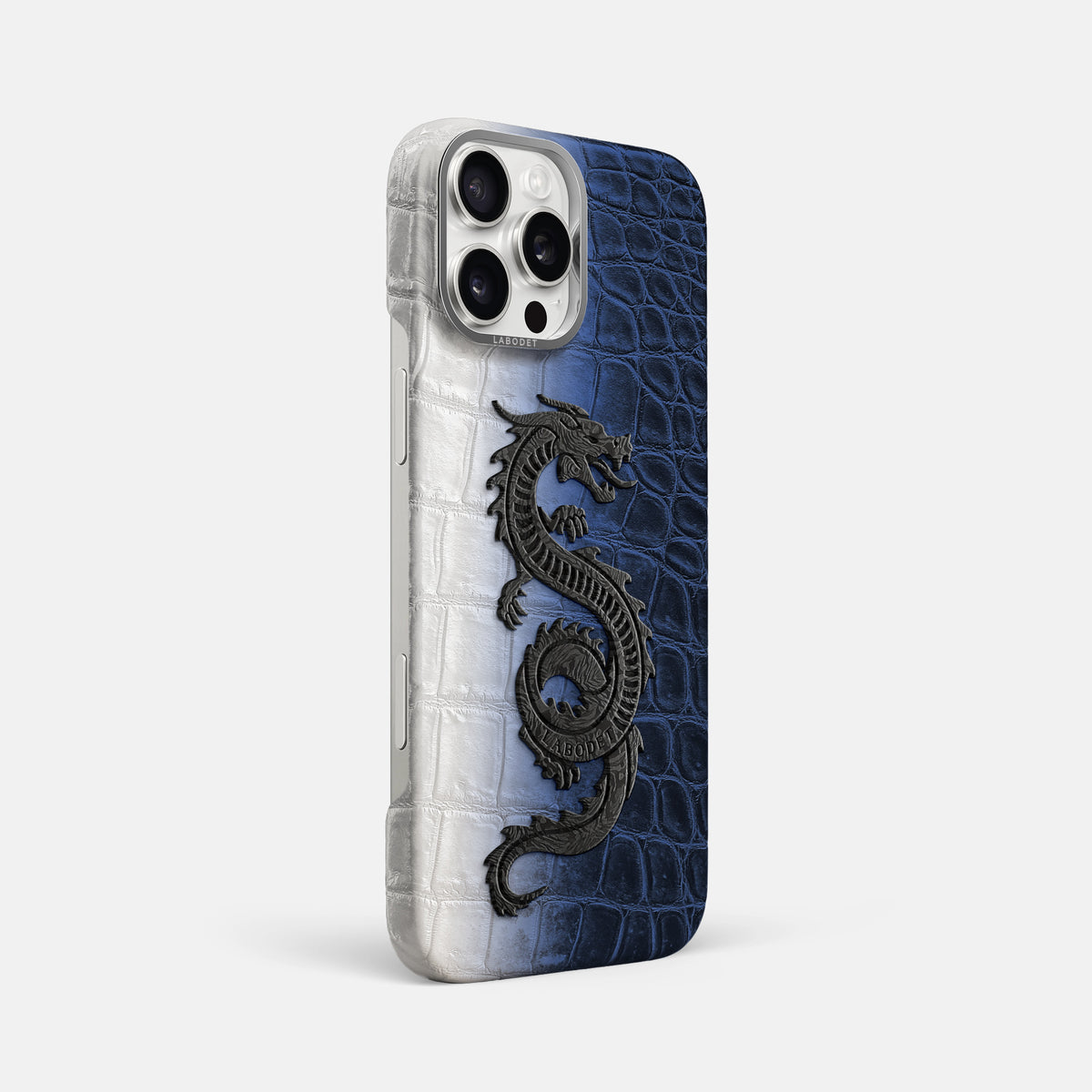Navy Blue iPhone 16 Pro Max Classic Case Himalayan Crocodile with Steel Metal -2 | Navy-Blue-Steel