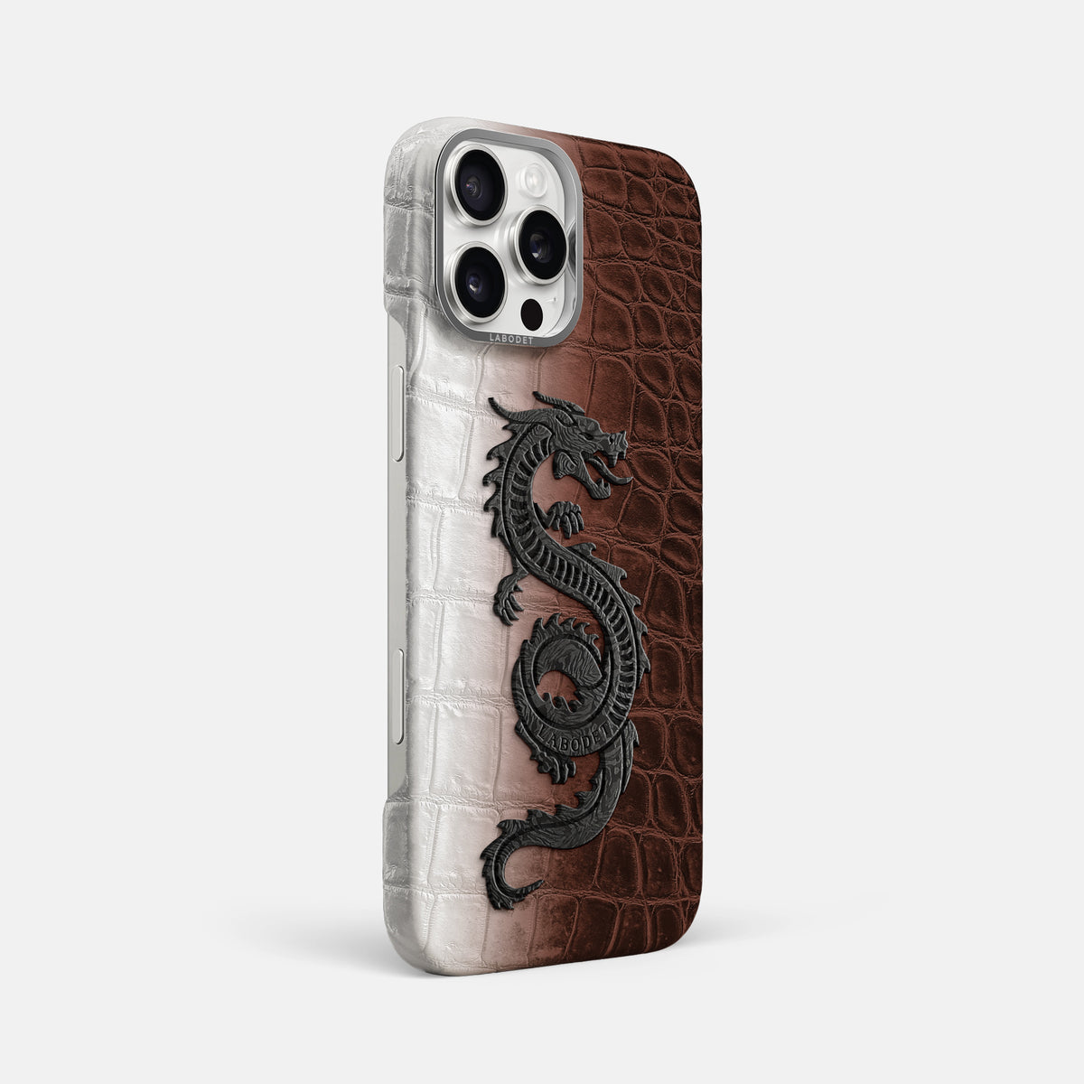 Dark Brown iPhone 16 Pro Max Classic Case Himalayan Crocodile with Steel Metal -2 | Dark-Brown-Steel