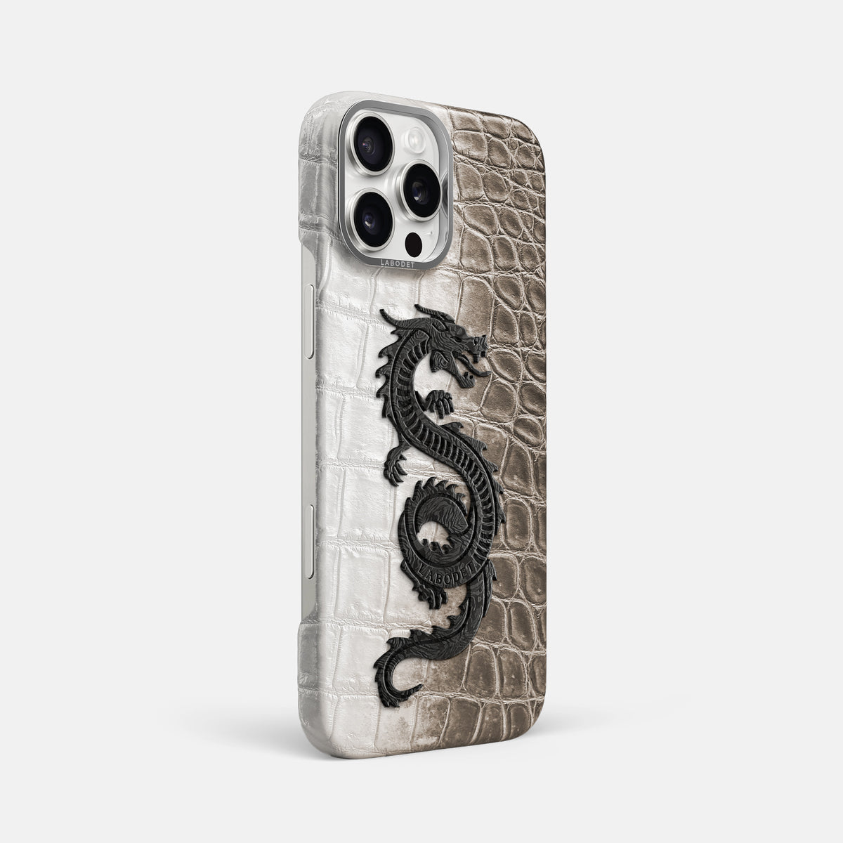 Dark iPhone 16 Pro Max Classic Case Himalayan Crocodile with Steel Metal -2 | Dark-Steel