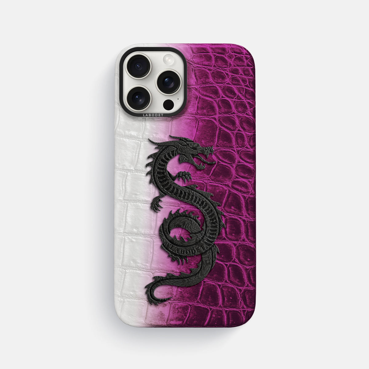 Fuchsia iPhone 16 Pro Max Classic Case Himalayan Crocodile with Black Metal -1 | Fuchsia-Black
