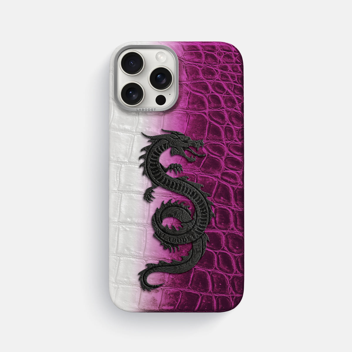 Fuchsia iPhone 16 Pro Max Classic Case Himalayan Crocodile with Steel Metal -1 | Fuchsia-Steel