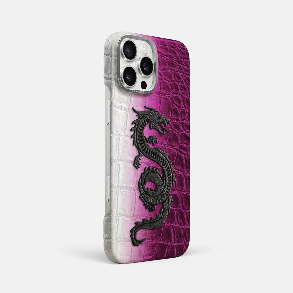 Fuchsia iPhone 16 Pro Max Classic Case Himalayan Crocodile with Steel Metal -2 | Fuchsia-Steel