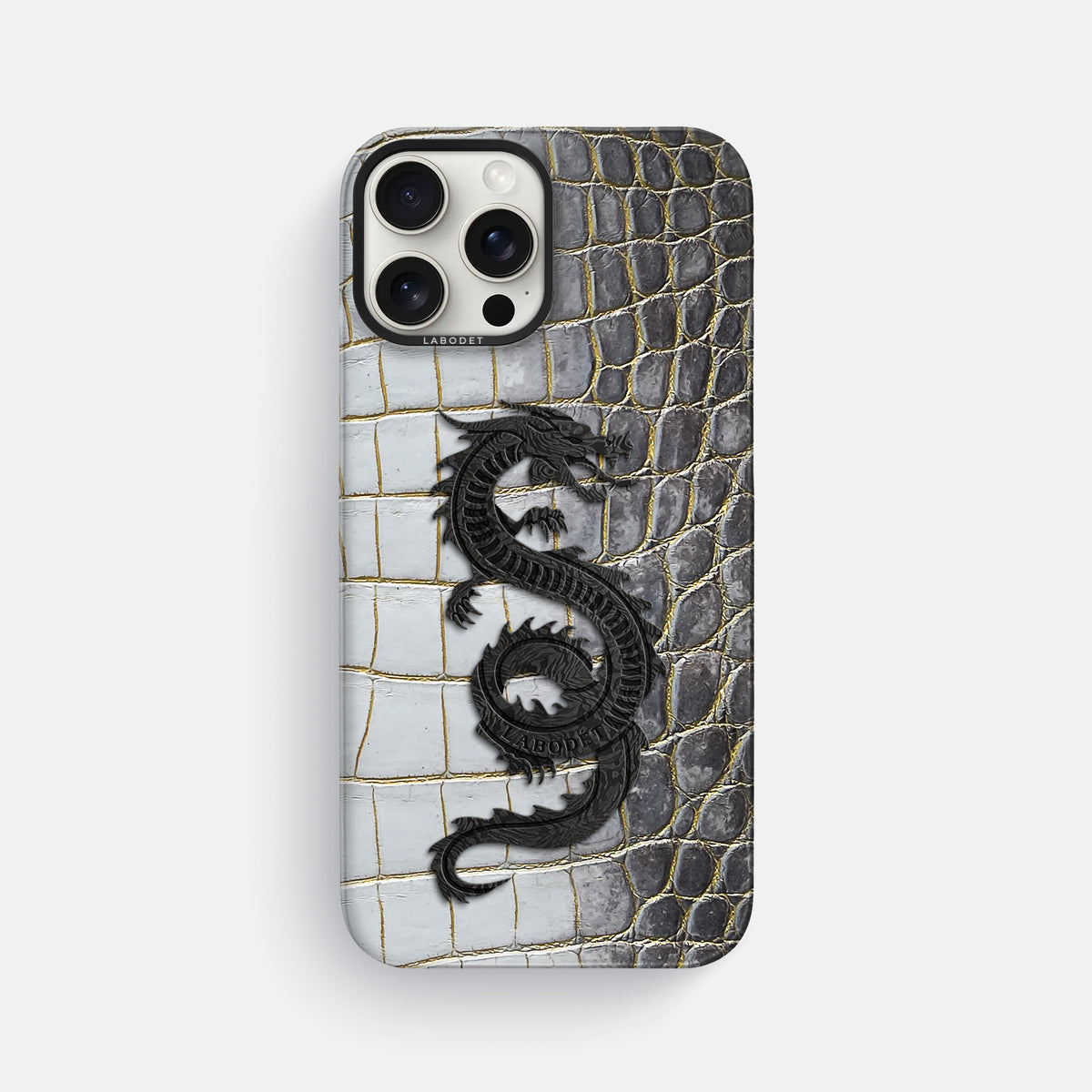 Gold iPhone 16 Pro Max Classic Case Himalayan Crocodile with Black Metal -1 | Gold-Black