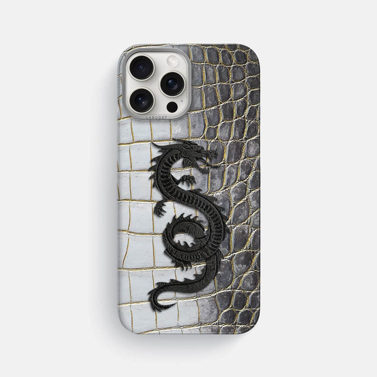 Gold iPhone 16 Pro Max Classic Case Himalayan Crocodile with Steel Metal -1 | Gold-Steel