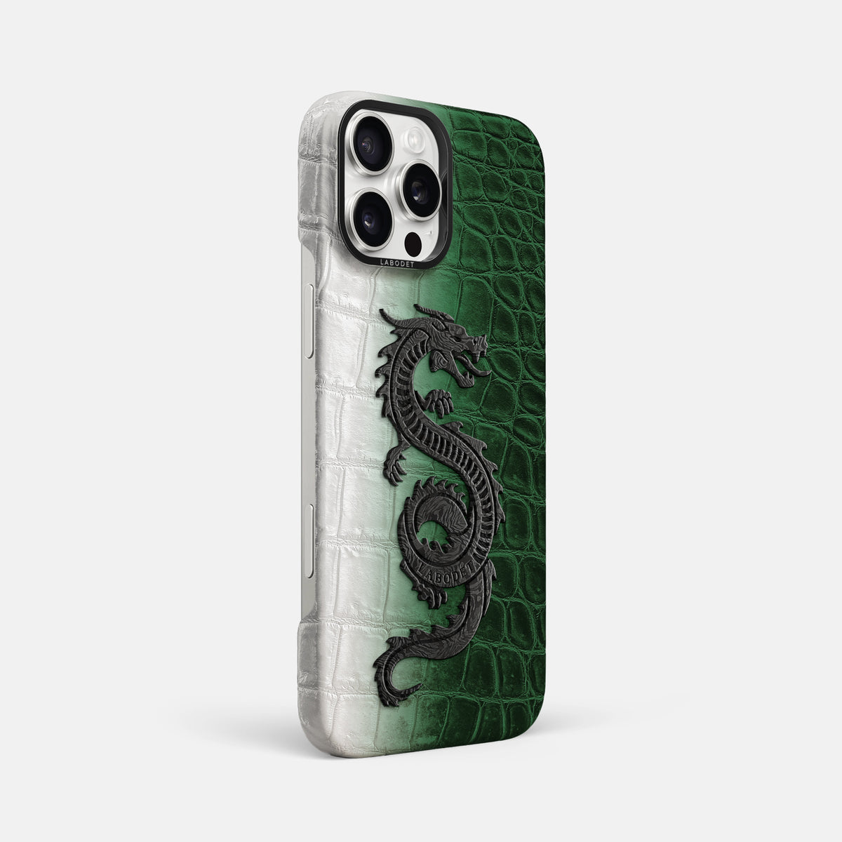 Green iPhone 16 Pro Max Classic Case Himalayan Crocodile with Black Metal -2 | Green-Black