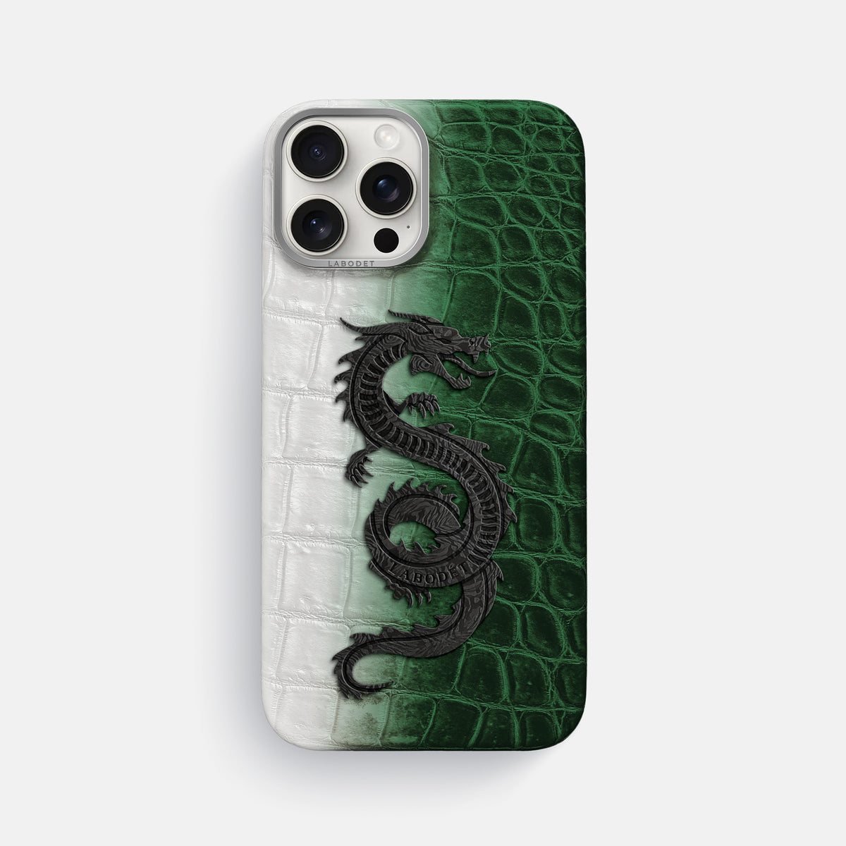 Green iPhone 16 Pro Max Classic Case Himalayan Crocodile with Steel Metal -1 | Green-Steel