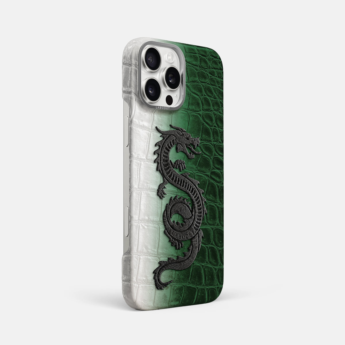 Green iPhone 16 Pro Max Classic Case Himalayan Crocodile with Steel Metal -2 | Green-Steel