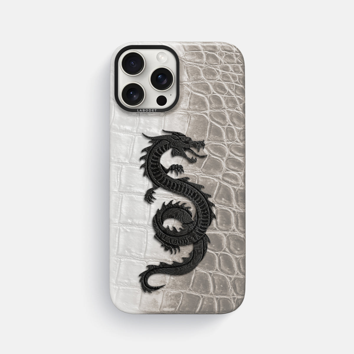 Grey iPhone 16 Pro Max Classic Case Himalayan Crocodile with Black Metal -1 | Grey-Black