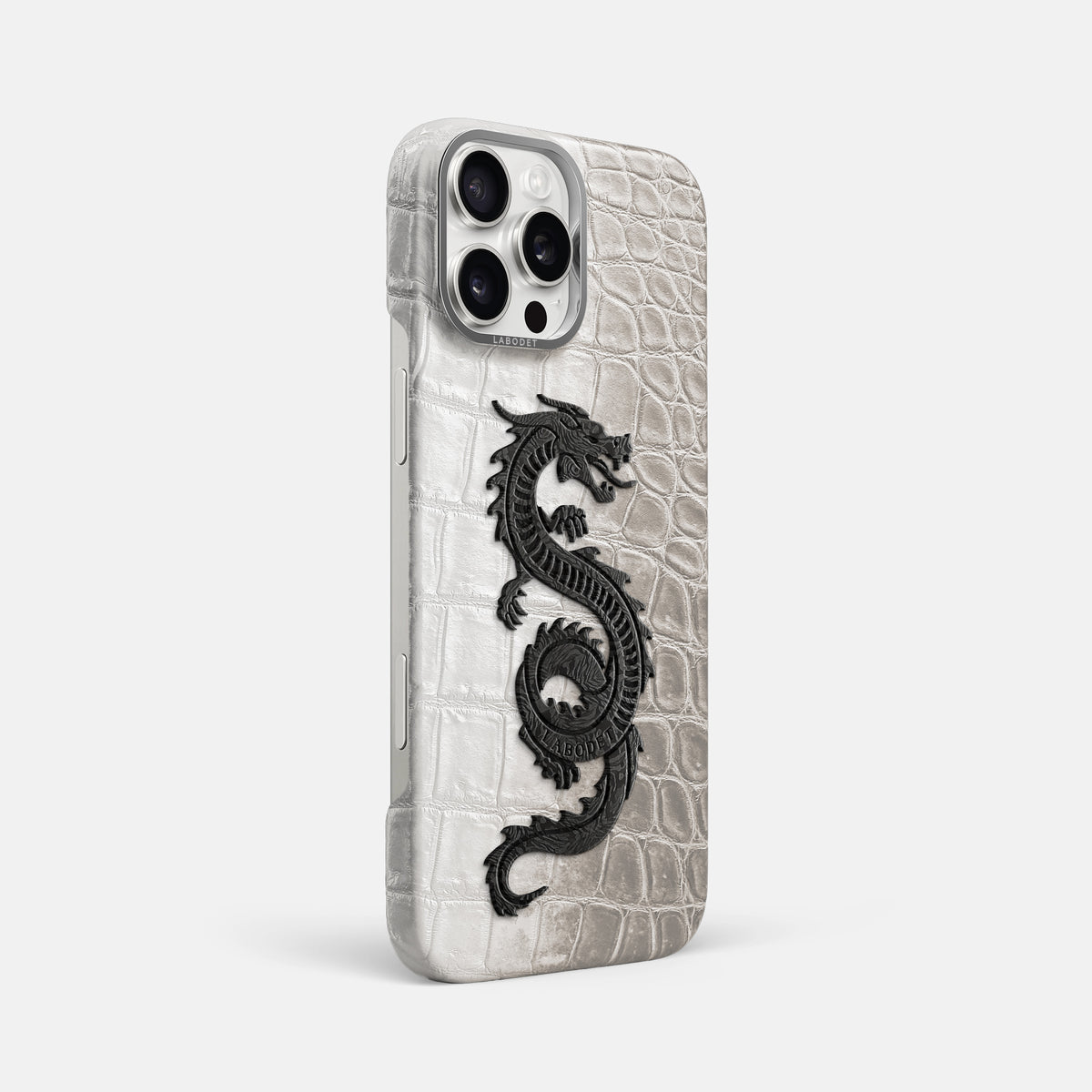 Grey iPhone 16 Pro Max Classic Case Himalayan Crocodile with Steel Metal -2 | Grey-Steel