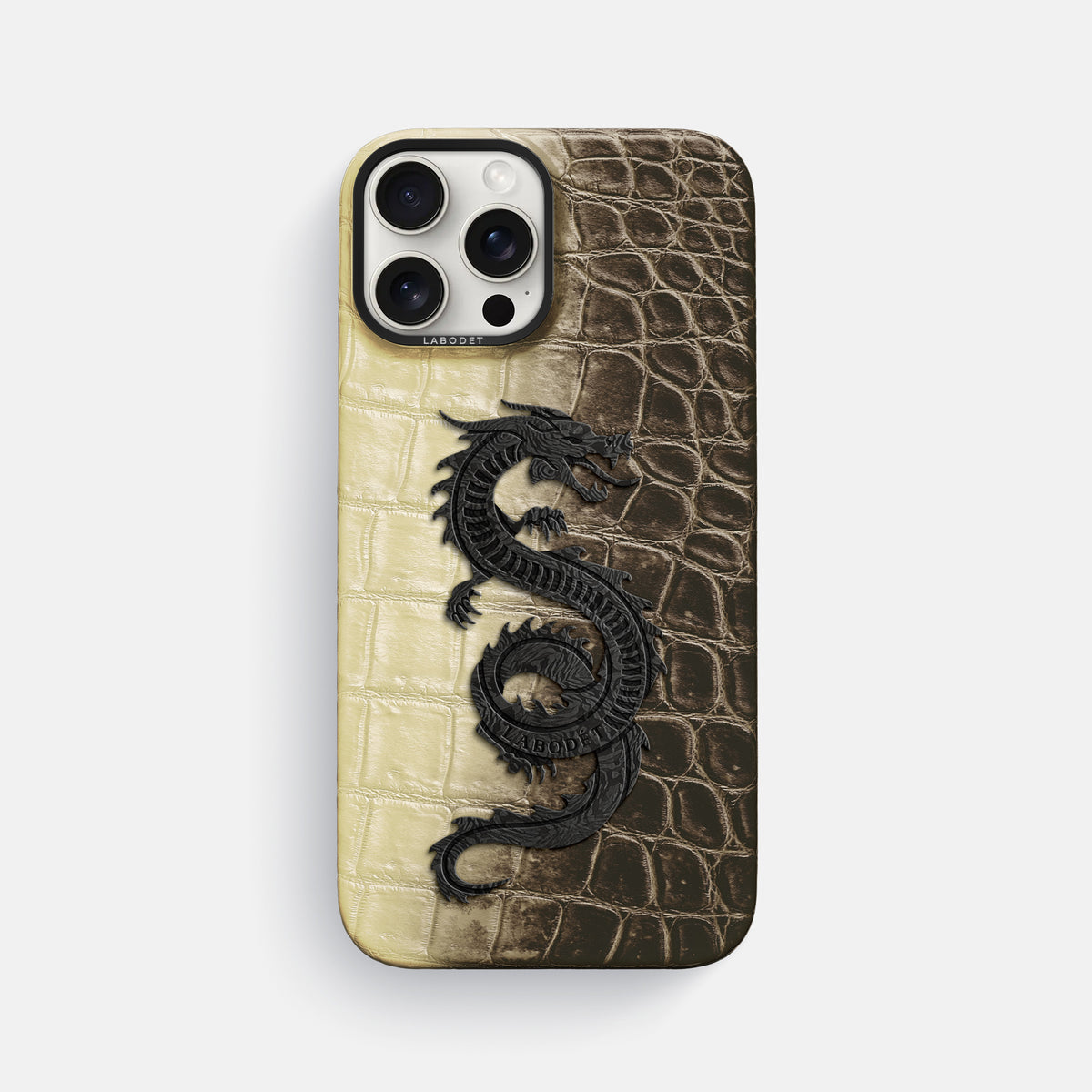 Natural iPhone 16 Pro Max Classic Case Himalayan Crocodile with Black Metal -1 | Natural-Black