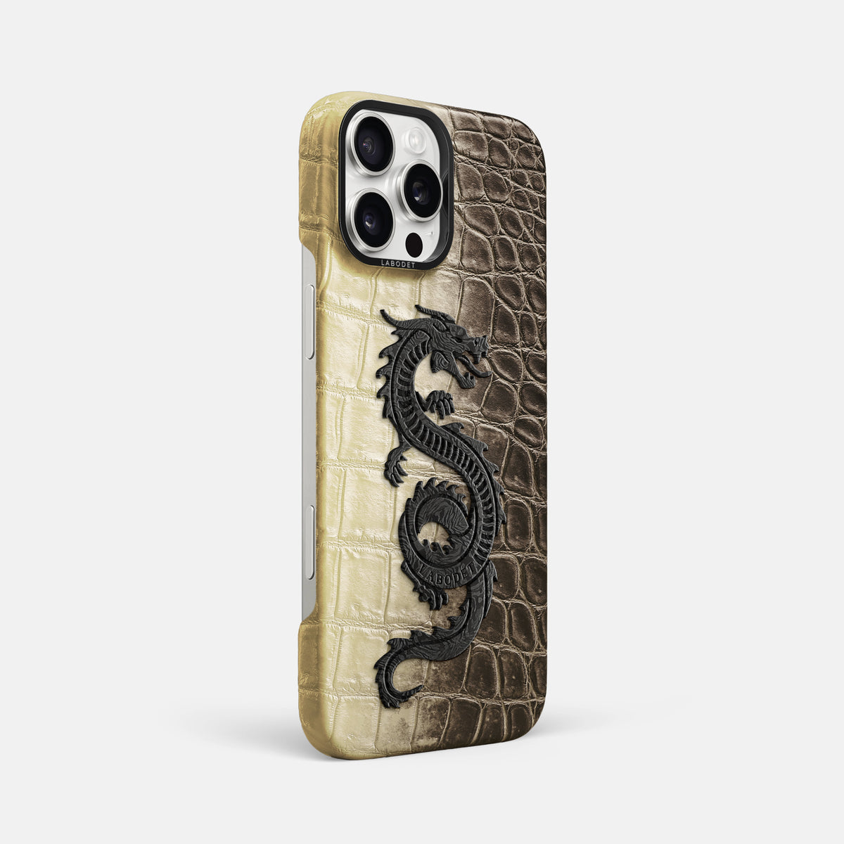 Natural iPhone 16 Pro Max Classic Case Himalayan Crocodile with Black Metal -2 | Natural-Black