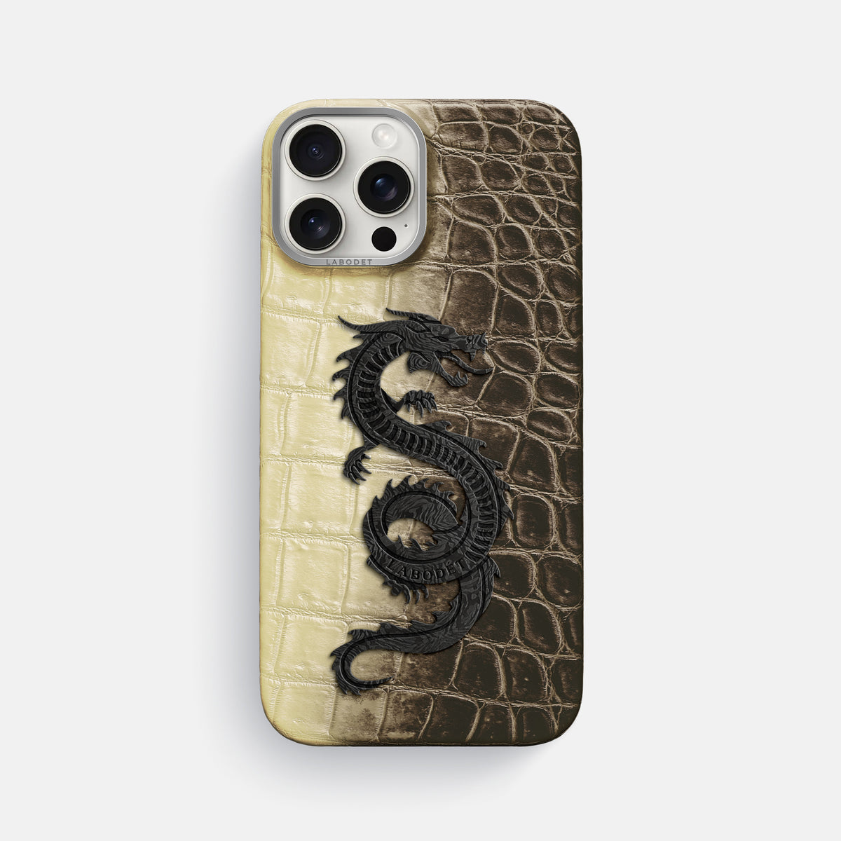 Natural iPhone 16 Pro Max Classic Case Himalayan Crocodile with Steel Metal -1 | Natural-Steel