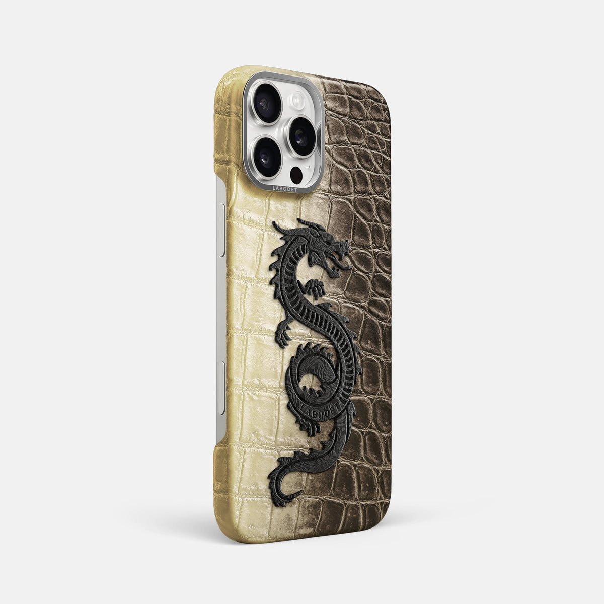Natural iPhone 16 Pro Max Classic Case Himalayan Crocodile with Steel Metal -2 | Natural-Steel