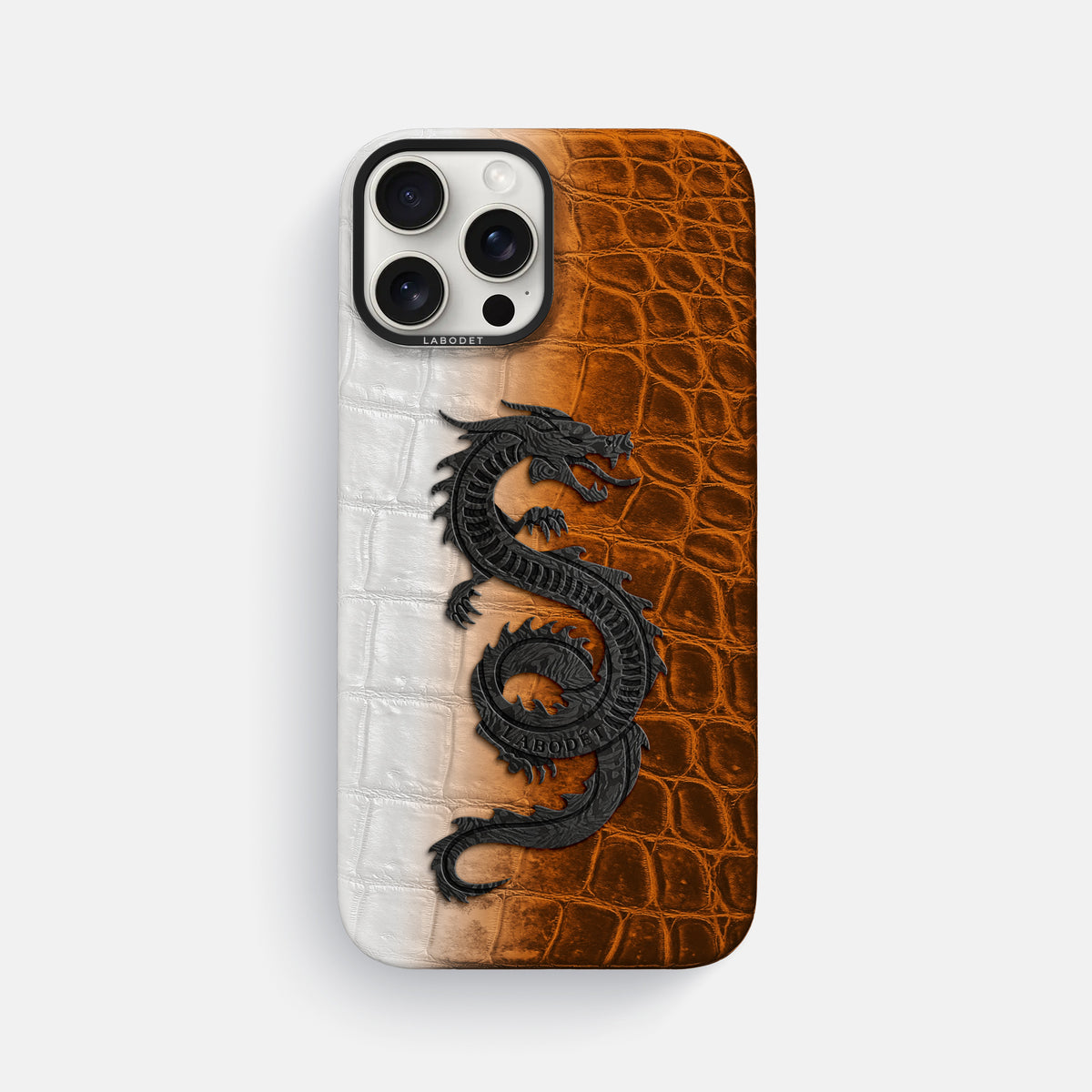 Orange iPhone 16 Pro Max Classic Case Himalayan Crocodile with Black Metal -1 | Orange-Black