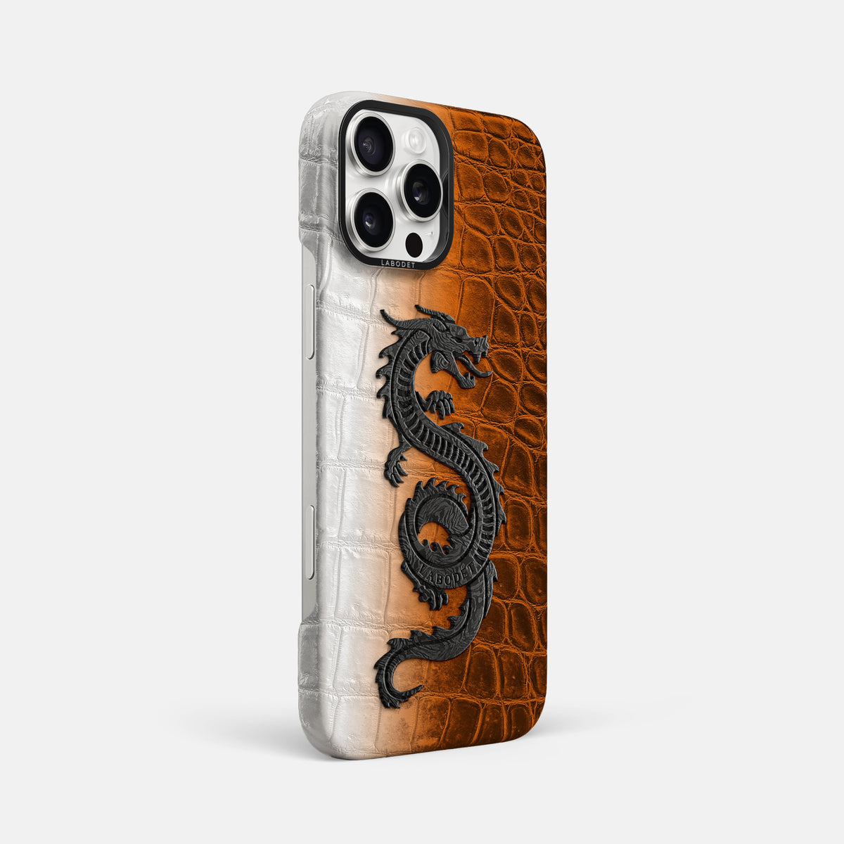 Orange iPhone 16 Pro Max Classic Case Himalayan Crocodile with Black Metal -2 | Orange-Black