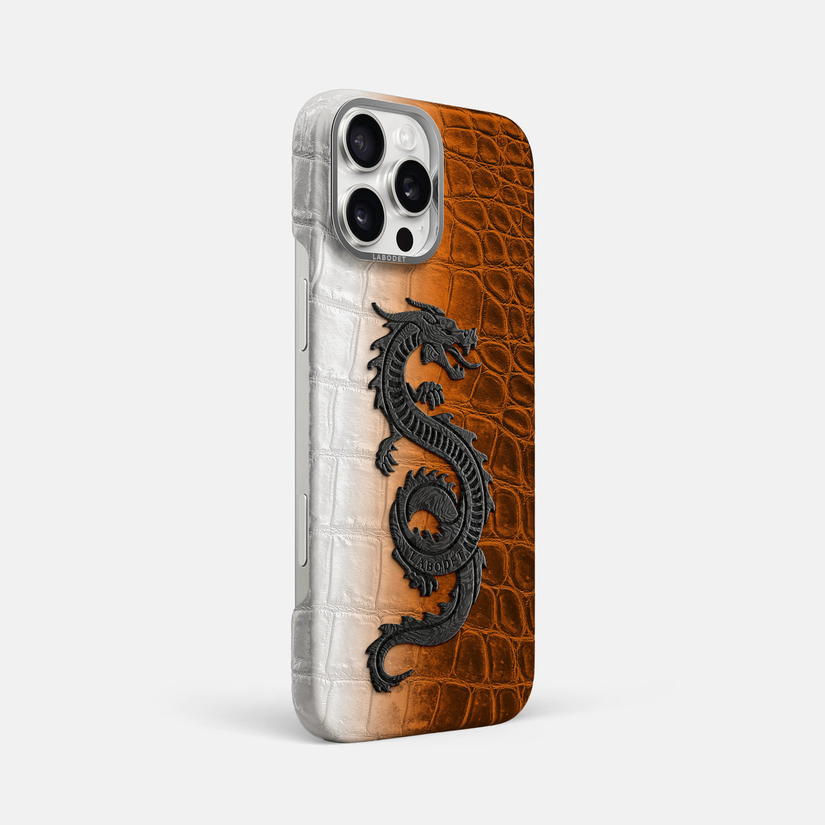 Orange iPhone 16 Pro Max Classic Case Himalayan Crocodile with Steel Metal -2 | Orange-Steel