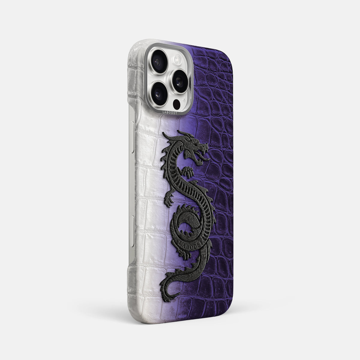 Purple iPhone 16 Pro Max Classic Case Himalayan Crocodile with Steel Metal -2 | Purple-Steel