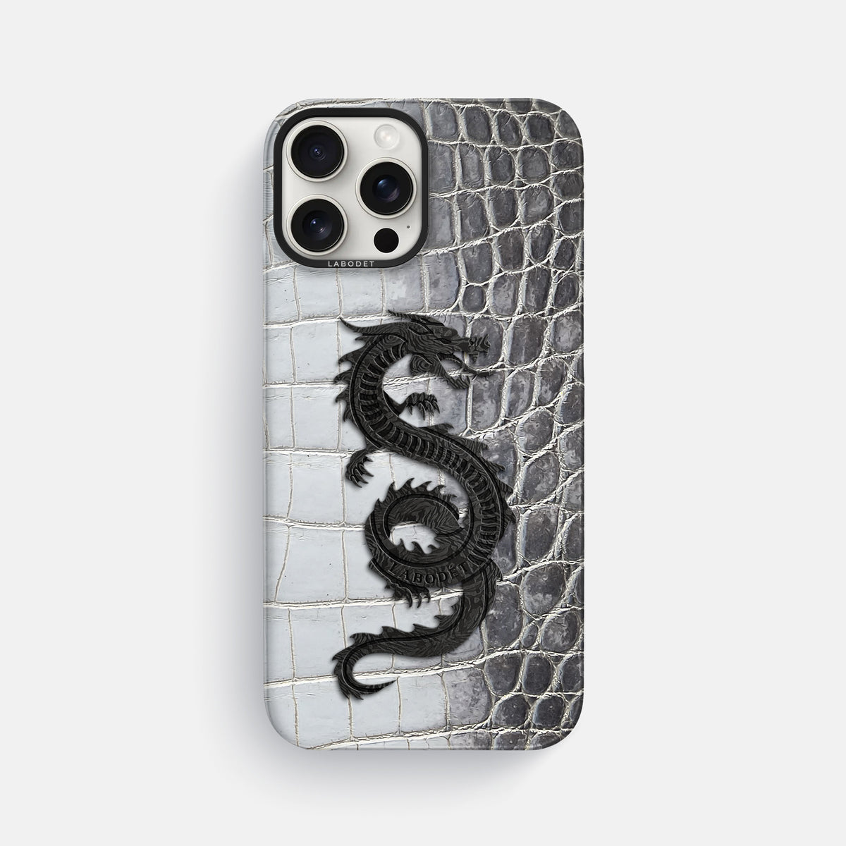 Silver iPhone 16 Pro Max Classic Case Himalayan Crocodile with Black Metal -1 | Silver-Black