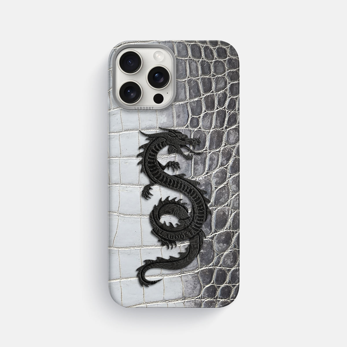 Silver iPhone 16 Pro Max Classic Case Himalayan Crocodile with Steel Metal -1 | Silver-Steel