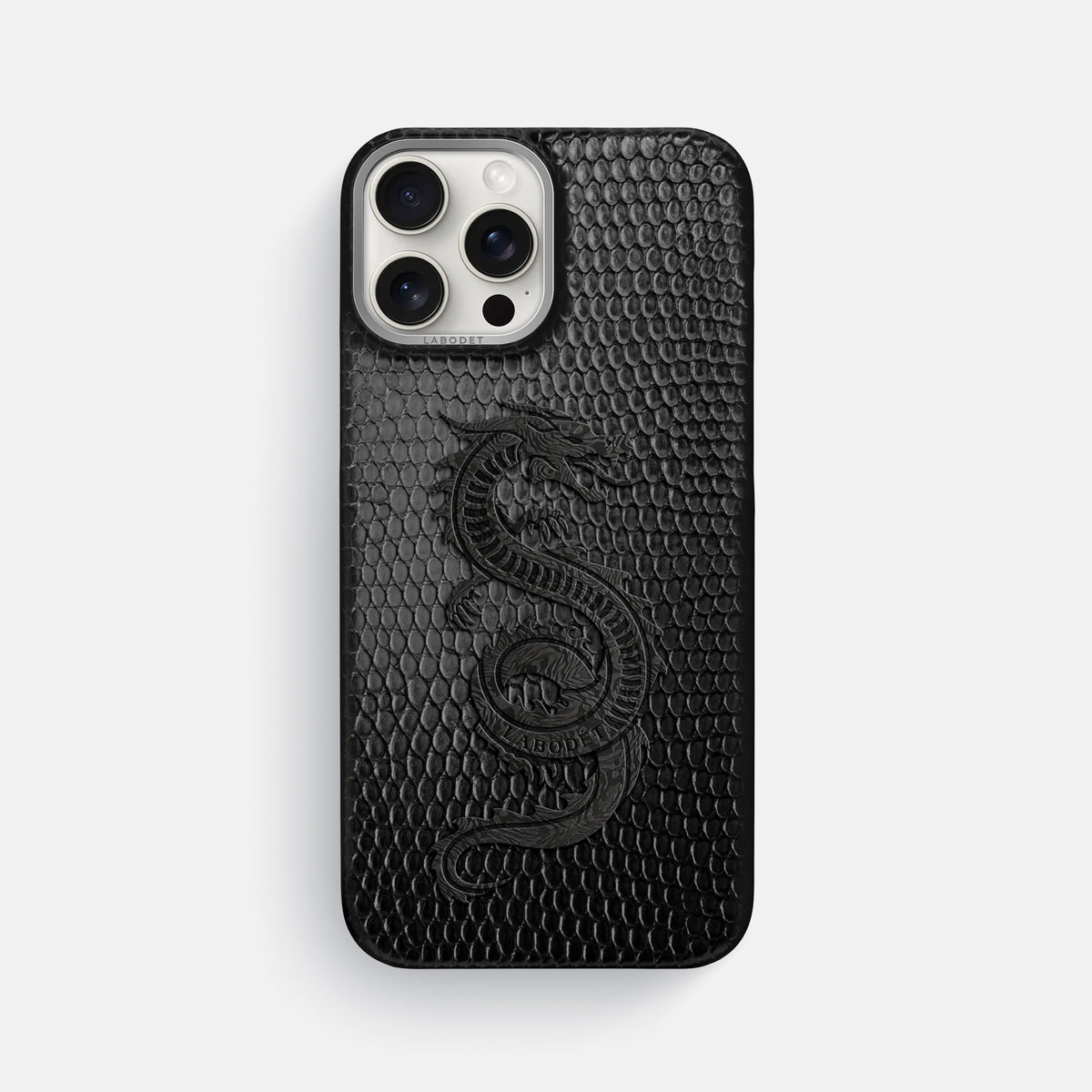 Black iPhone 16 Pro Max Classic Case Lizard with Steel Metal -1 | Black-Steel
