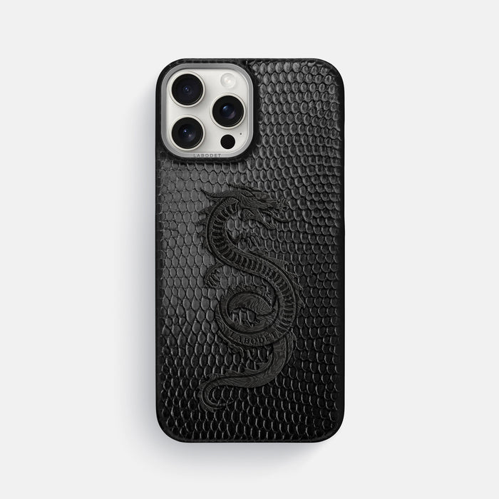Black iPhone 16 Pro Max Classic Case Lizard with Steel Metal -1 | Black-Steel