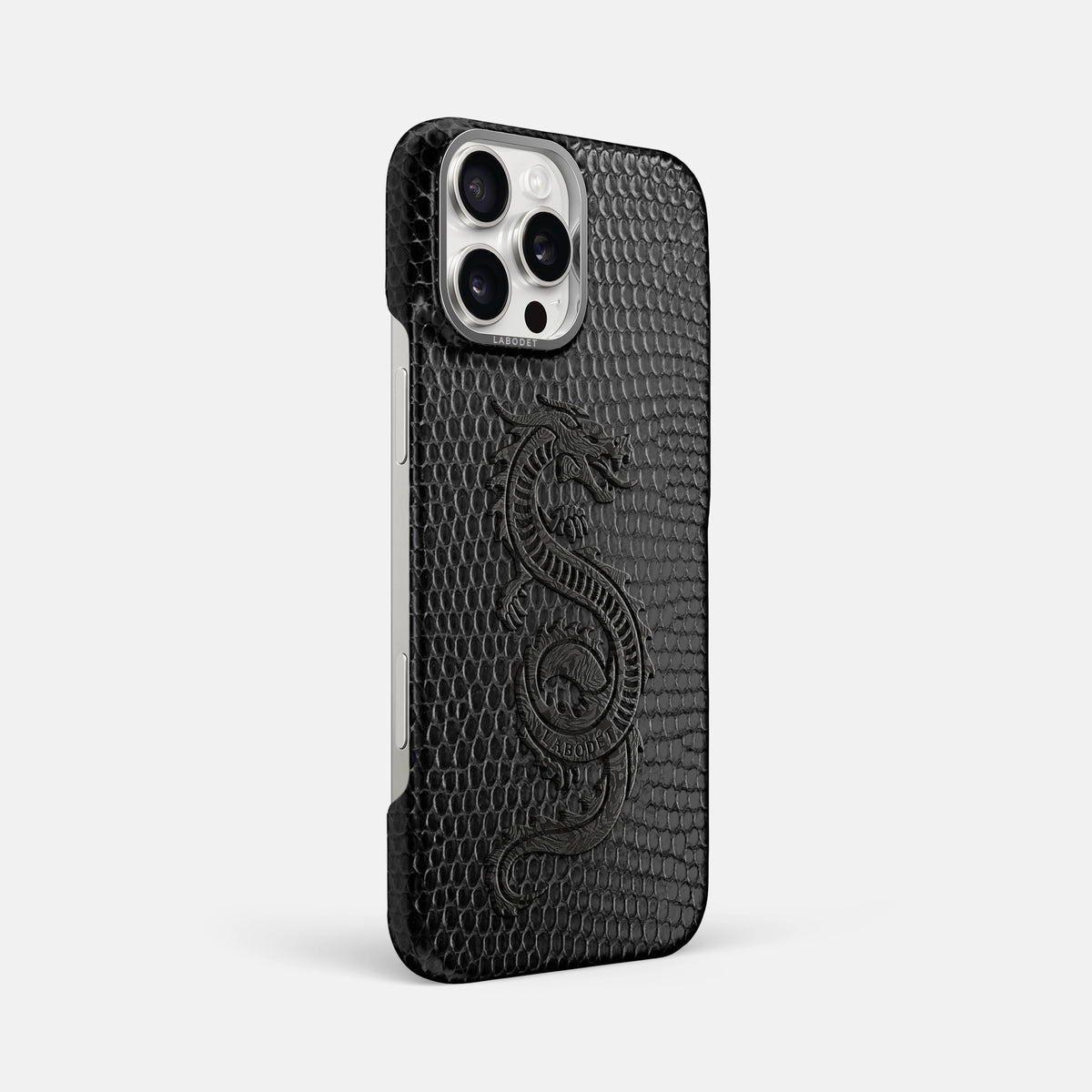 Black iPhone 16 Pro Max Classic Case Lizard with Steel Metal -2 | Black-Steel