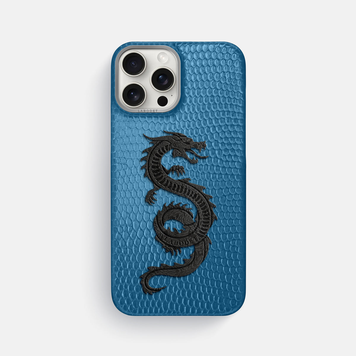 Blue iPhone 16 Pro Max Classic Case Lizard with Steel Metal -1 | Blue-Steel