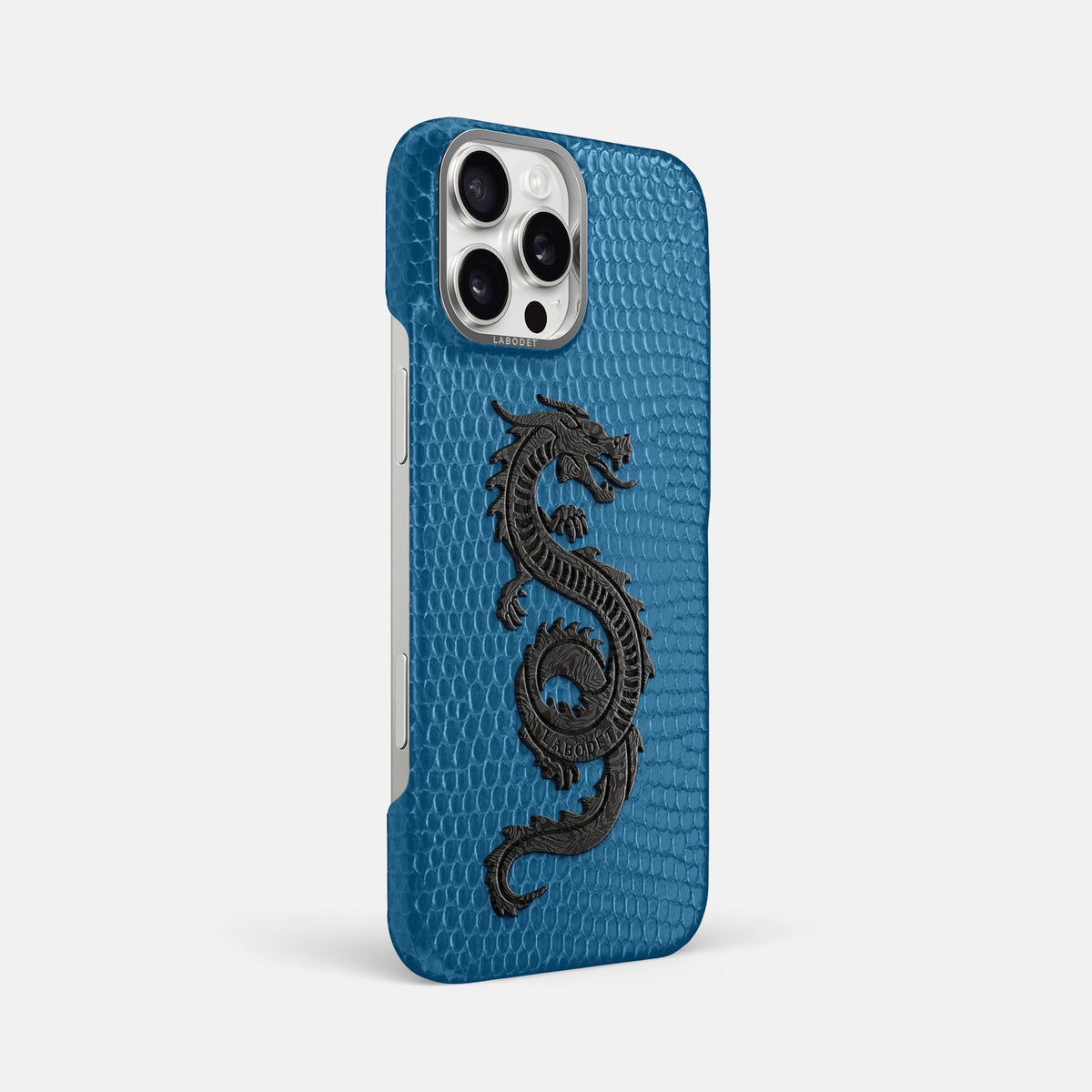 Blue iPhone 16 Pro Max Classic Case Lizard with Steel Metal -2 | Blue-Steel