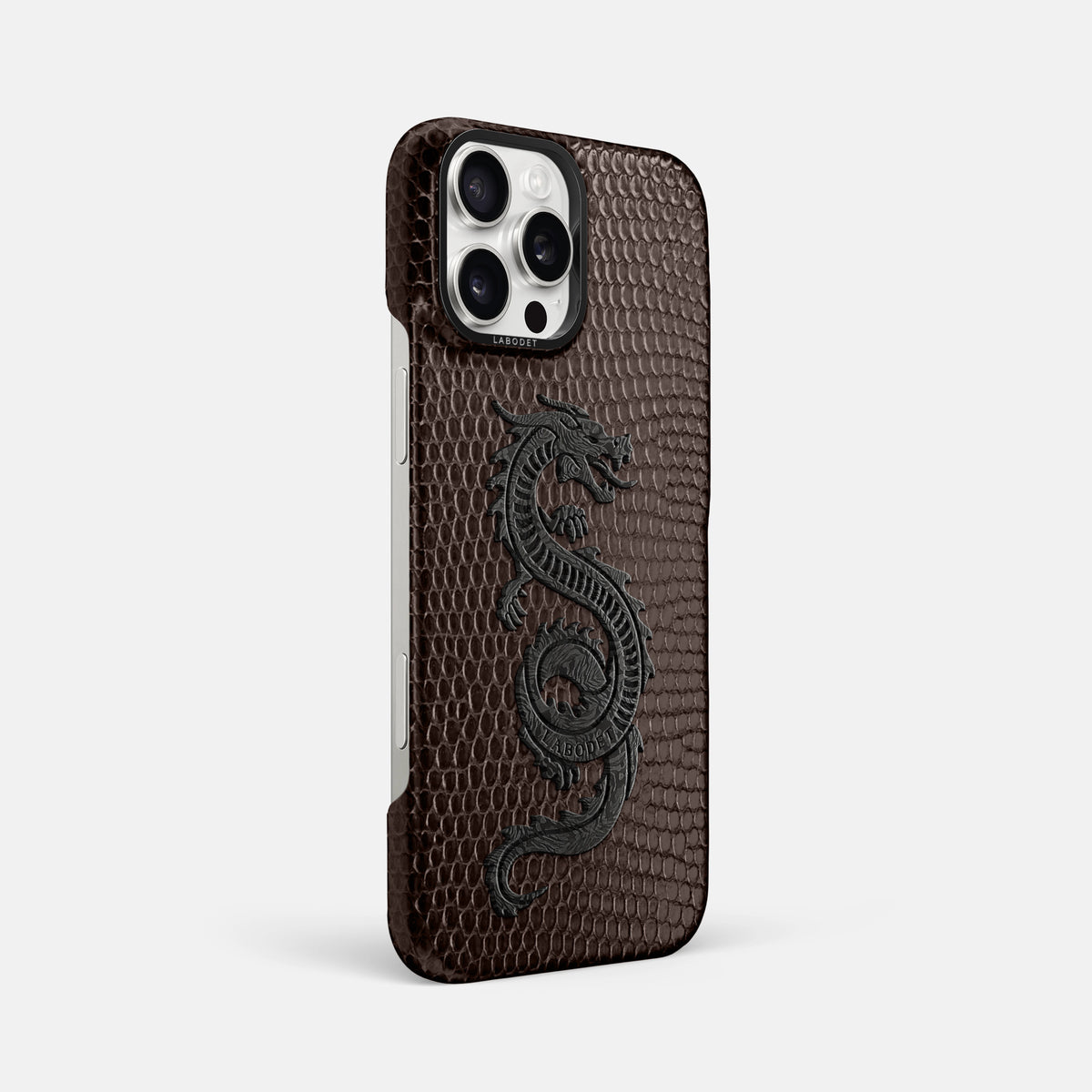 Brown iPhone 16 Pro Max Classic Case Lizard with Black Metal -2 | Brown-Black