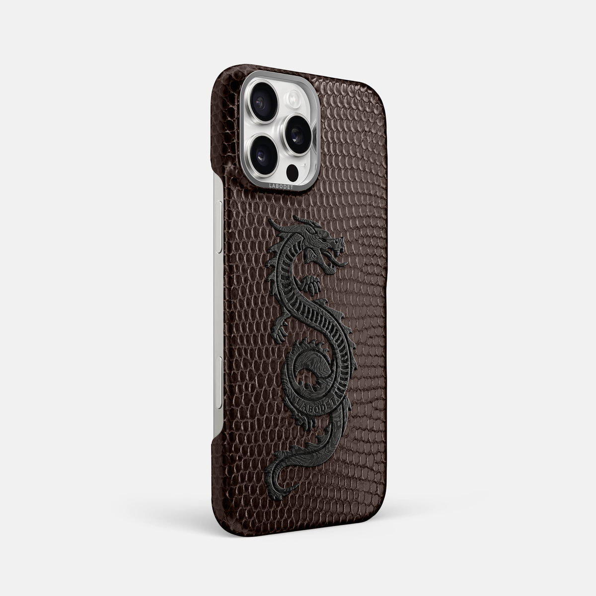 Brown iPhone 16 Pro Max Classic Case Lizard with Steel Metal -2 | Brown-Steel