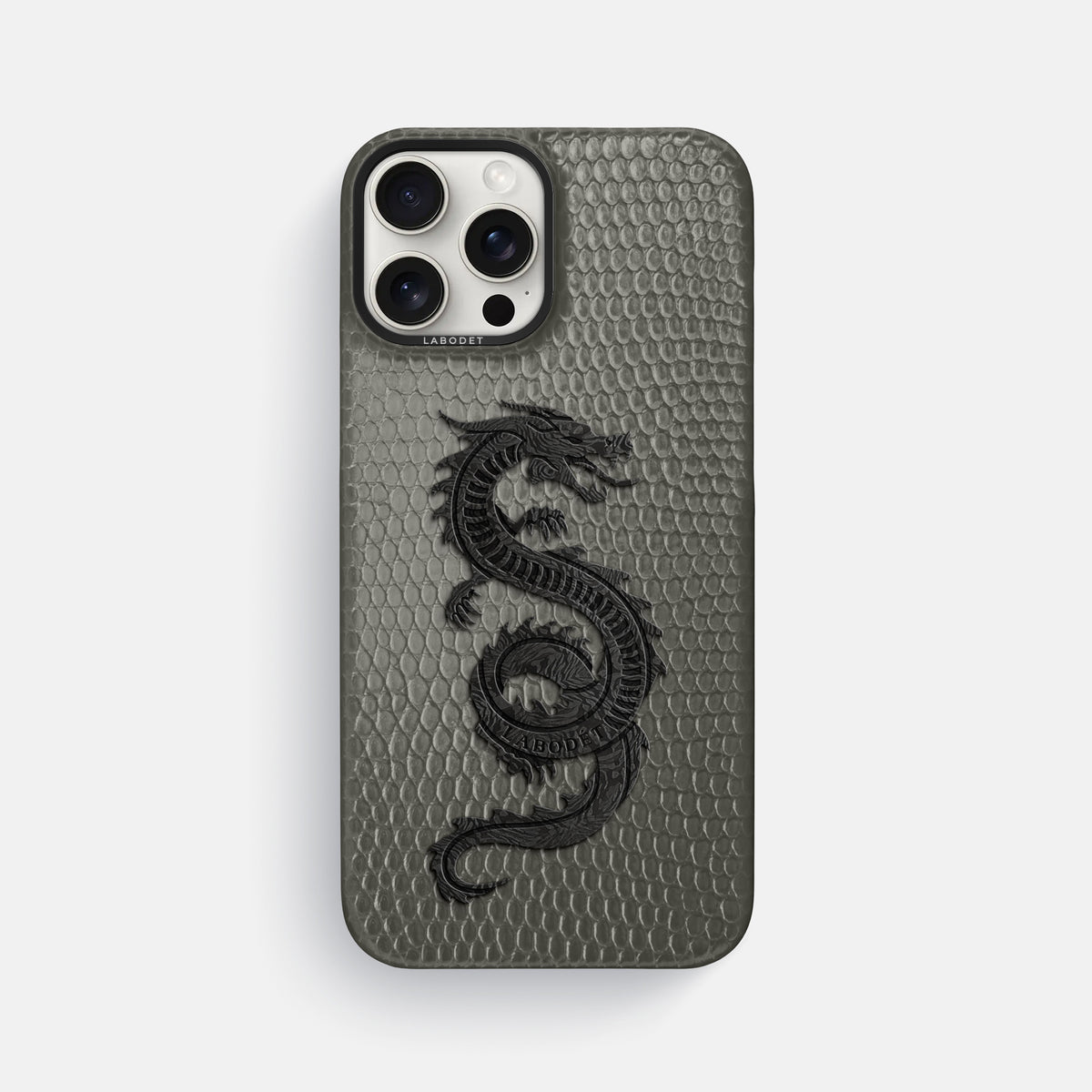 Grey iPhone 16 Pro Max Classic Case Lizard with Black Metal -1 | Grey-Black