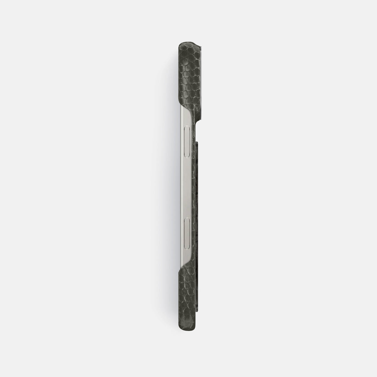 Grey iPhone 16 Pro Max Classic Case Lizard with Steel Metal -3 | Grey-Steel