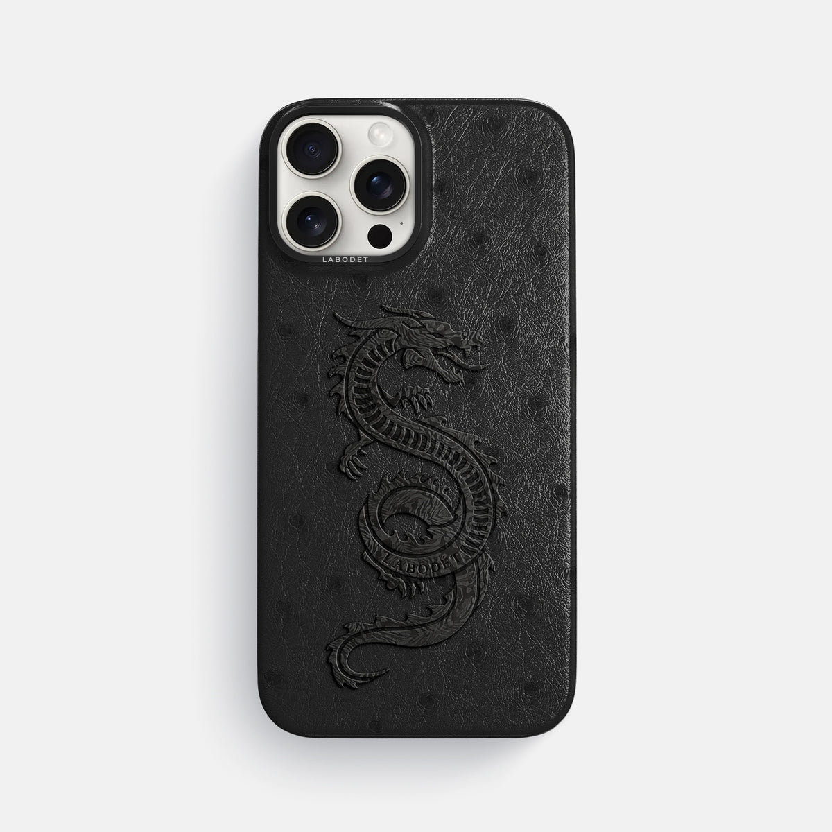Black iPhone 16 Pro Max Classic Case Ostrich with Black Metal -1 | Black-Black