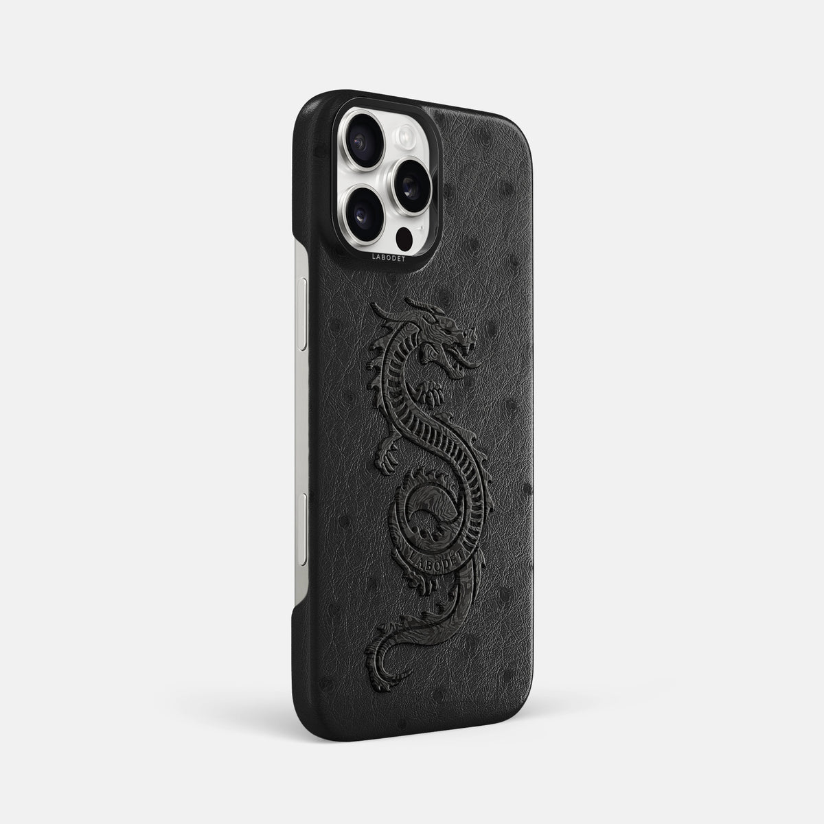 Black iPhone 16 Pro Max Classic Case Ostrich with Black Metal -2 | Black-Black