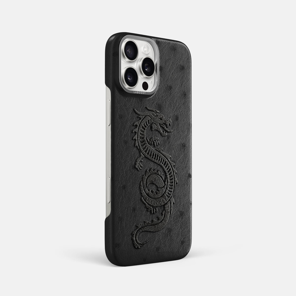 Black iPhone 16 Pro Max Classic Case Ostrich with Steel Metal -2 | Black-Steel