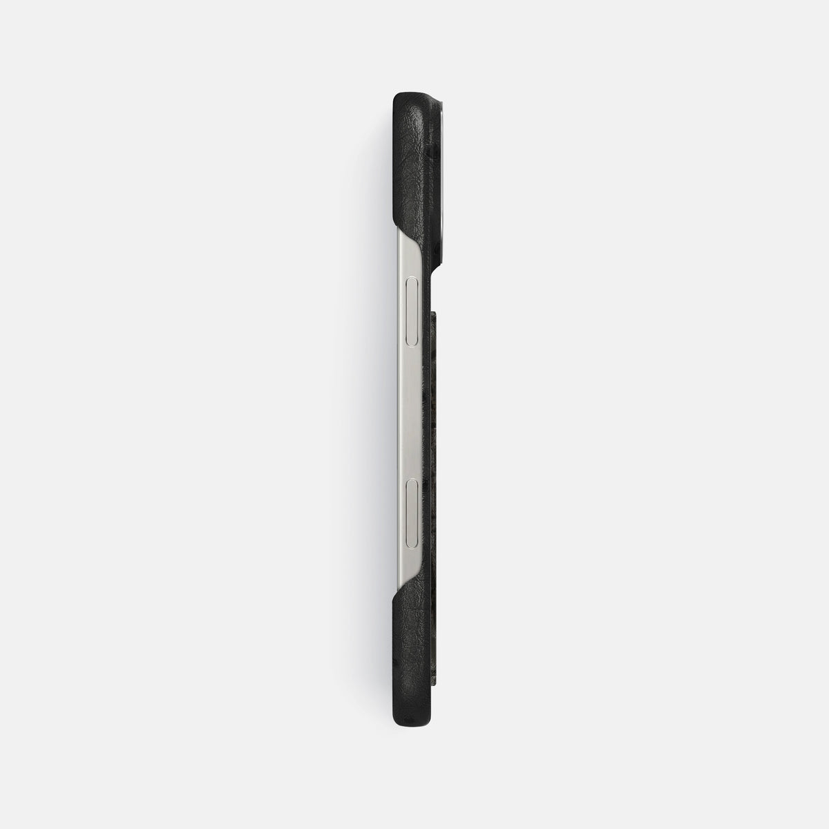 Black iPhone 16 Pro Max Classic Case Ostrich with Steel Metal -3 | Black-Steel