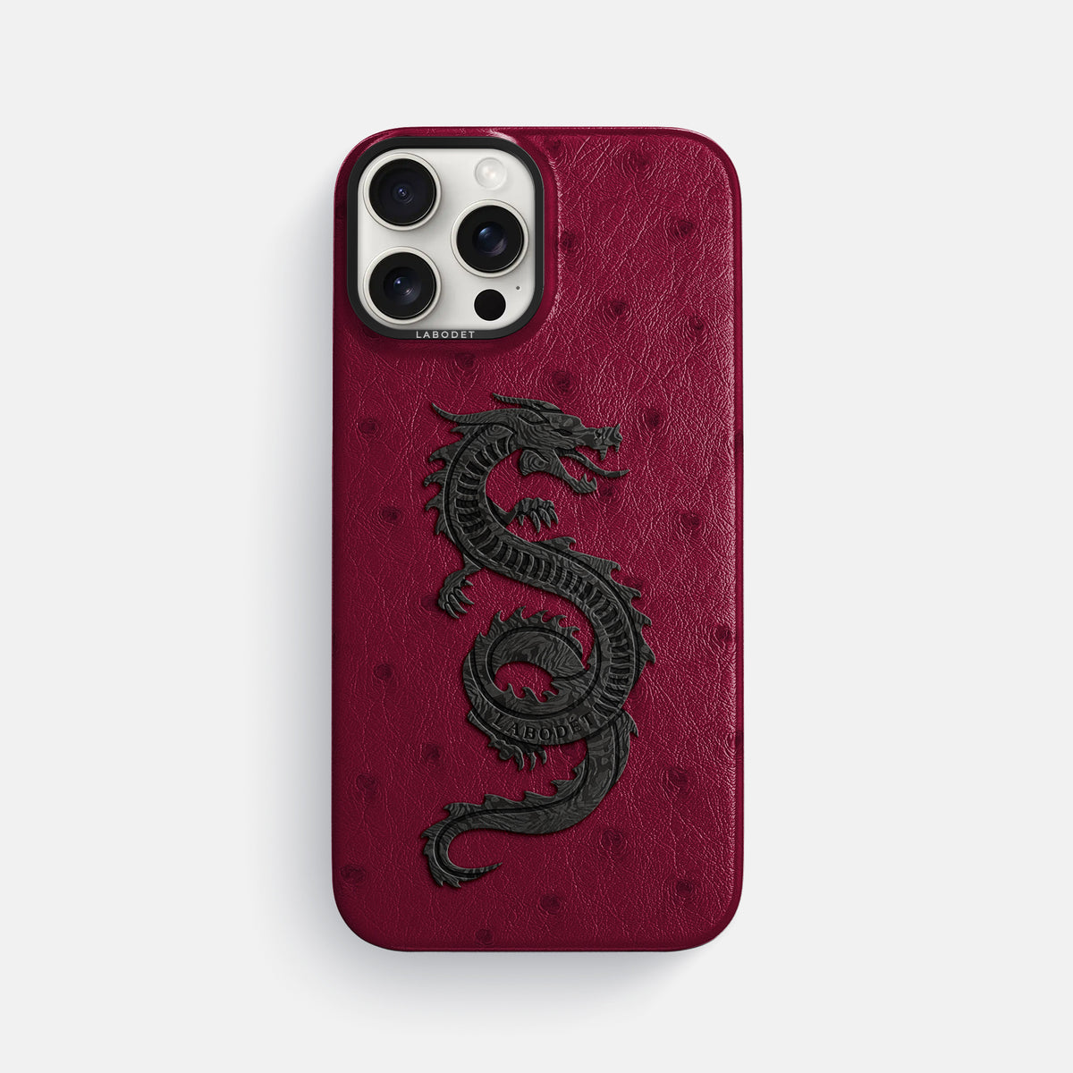 Bordeaux iPhone 16 Pro Max Classic Case Ostrich with Black Metal -1 | Bordeaux-Black