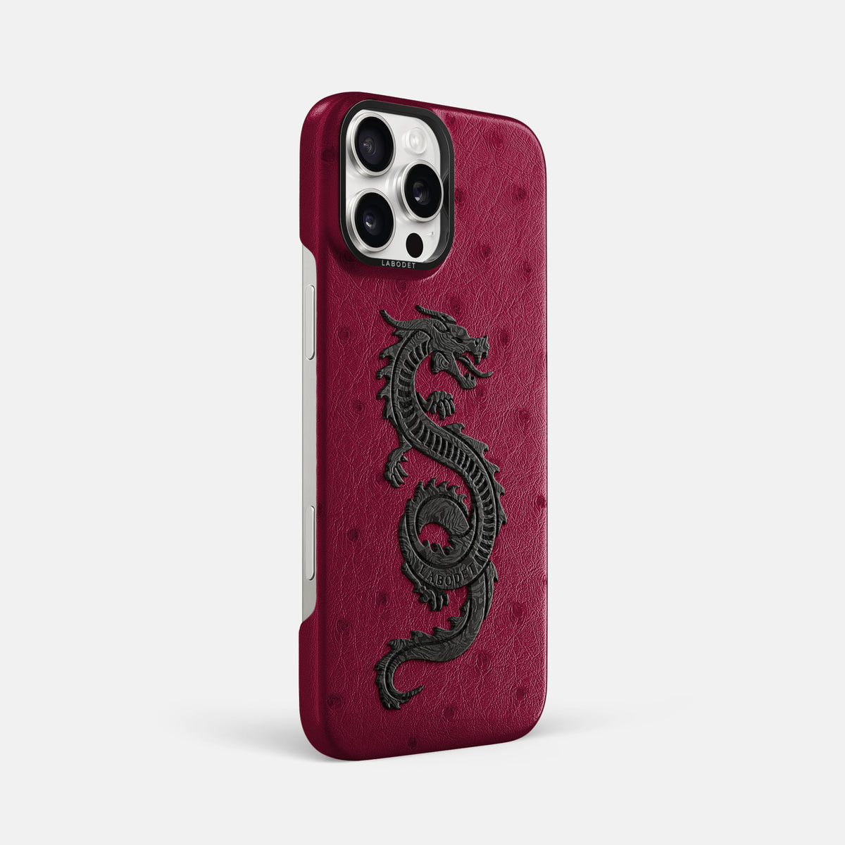Bordeaux iPhone 16 Pro Max Classic Case Ostrich with Black Metal -2 | Bordeaux-Black
