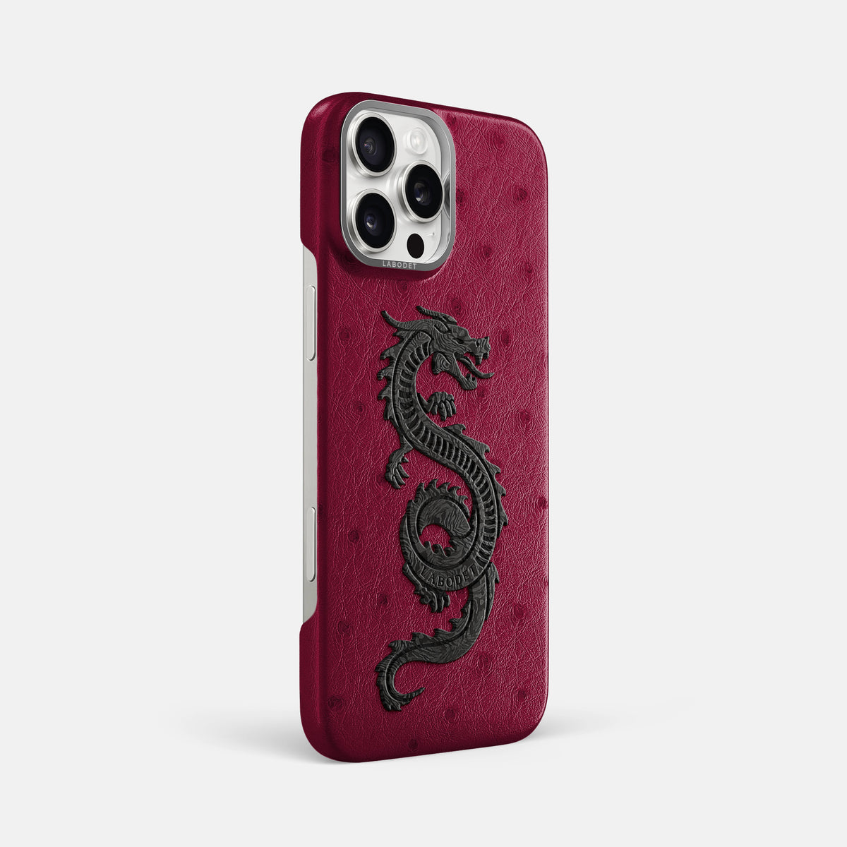 Bordeaux iPhone 16 Pro Max Classic Case Ostrich with Steel Metal -2 | Bordeaux-Steel