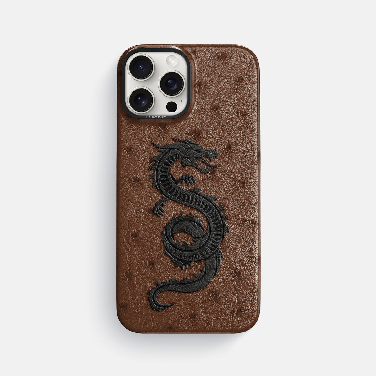 Chocolate iPhone 16 Pro Max Classic Case Ostrich with Black Metal -1 | Chocolate-Black