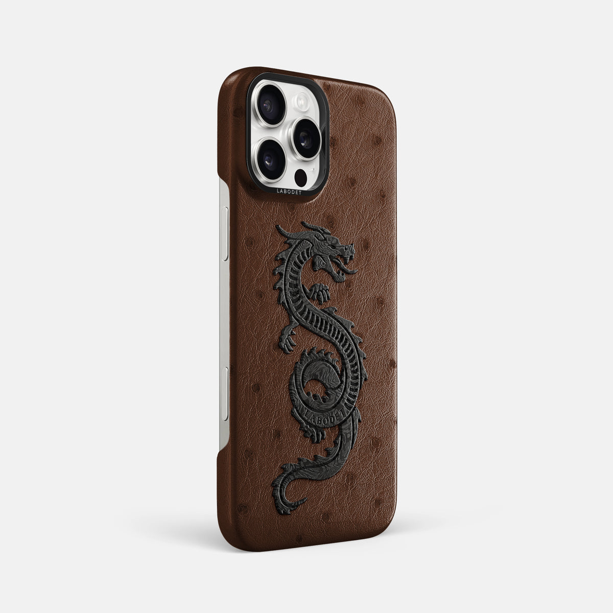 Chocolate iPhone 16 Pro Max Classic Case Ostrich with Black Metal -2 | Chocolate-Black