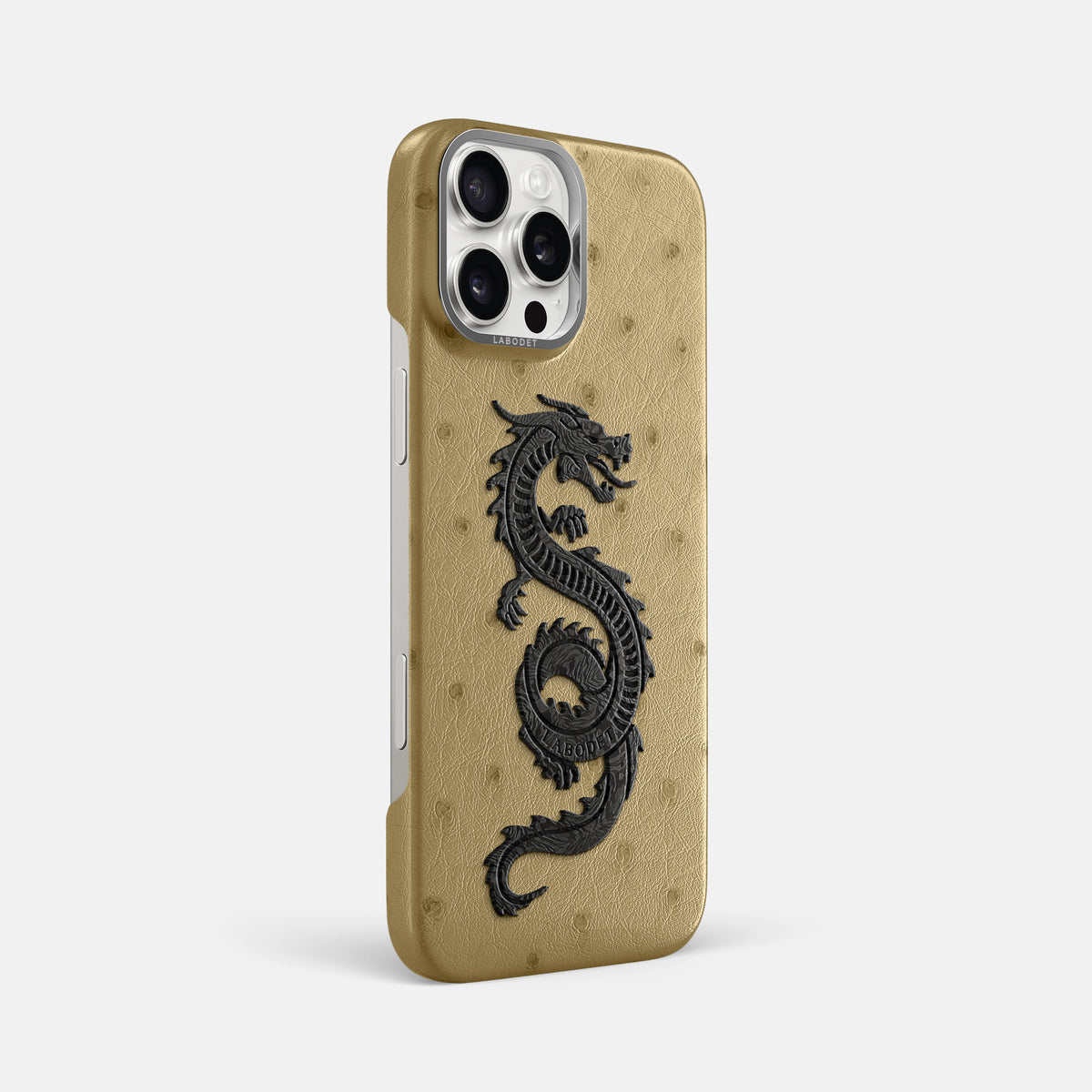 Desert-Sand iPhone 16 Pro Max Classic Case Ostrich with Steel Metal -2 | Desert-Sand-Steel