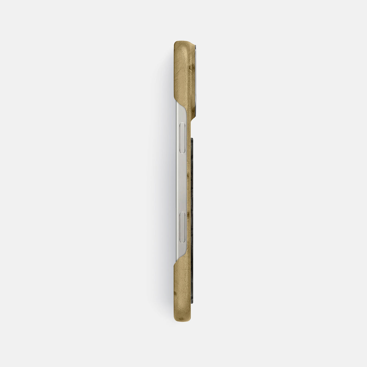 Desert-Sand iPhone 16 Pro Max Classic Case Ostrich with Steel Metal -3 | Desert-Sand-Steel