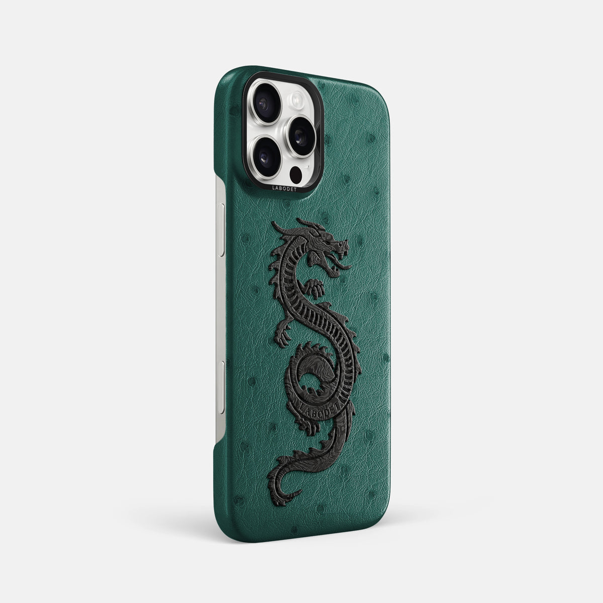 Forest-Green iPhone 16 Pro Max Classic Case Ostrich with Black Metal -2 | Forest-Green-Black