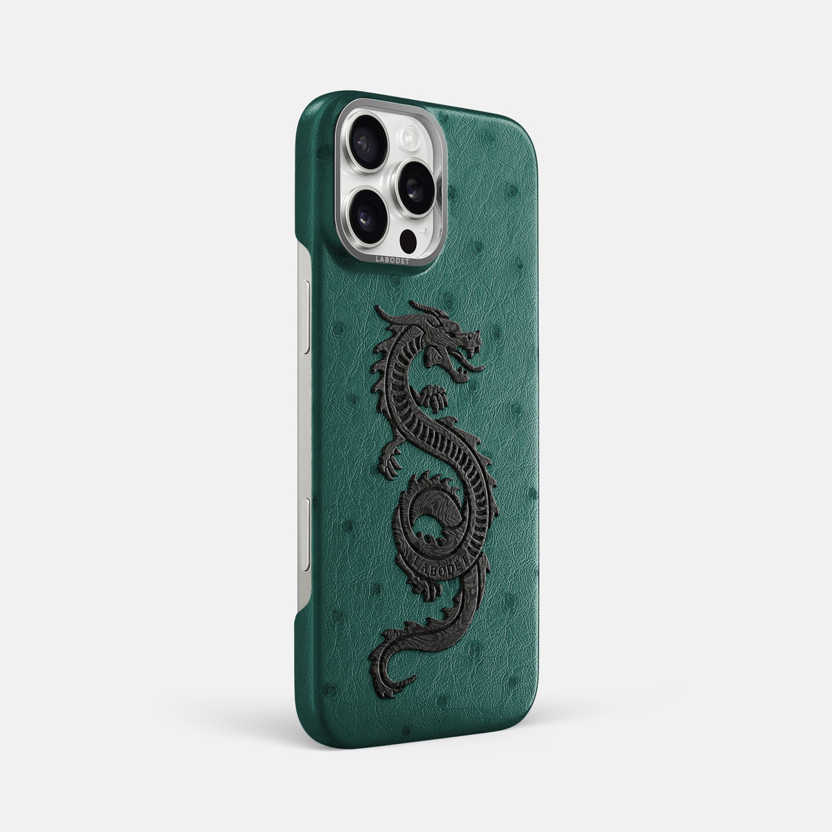 Forest-Green iPhone 16 Pro Max Classic Case Ostrich with Steel Metal -2 | Forest-Green-Steel