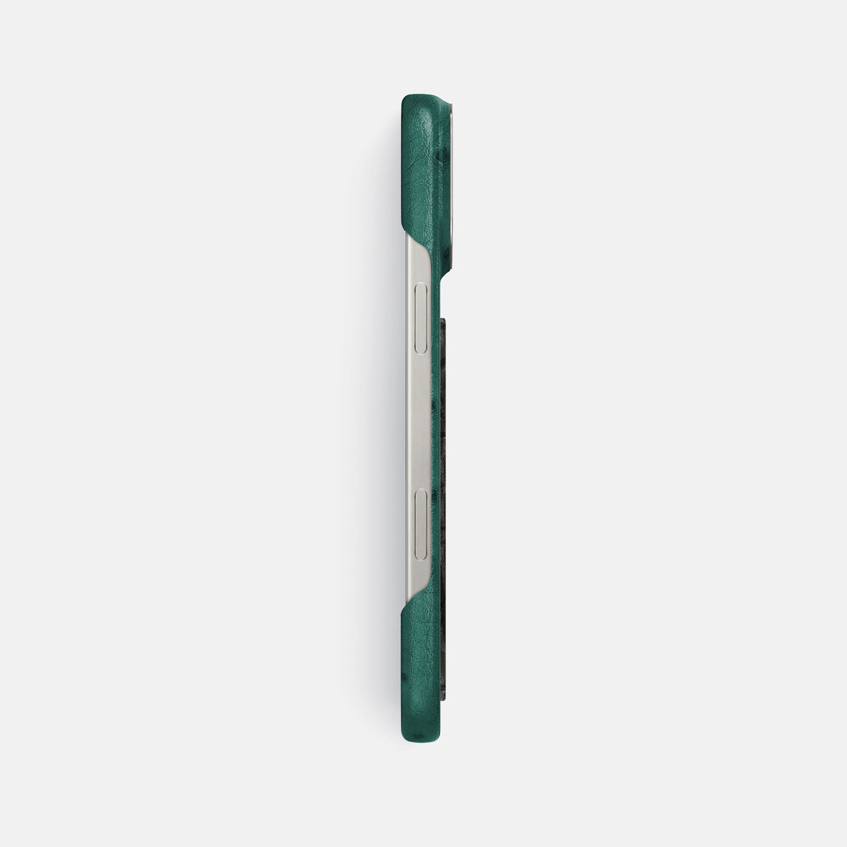Forest-Green iPhone 16 Pro Max Classic Case Ostrich with Steel Metal -3 | Forest-Green-Steel