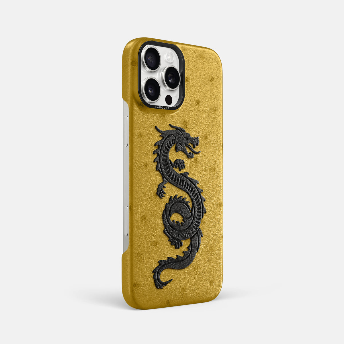 Gold iPhone 16 Pro Max Classic Case Ostrich with Black Metal -2 | Gold-Black