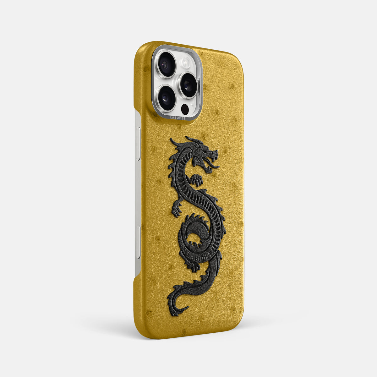 Gold iPhone 16 Pro Max Classic Case Ostrich with Steel Metal -2 | Gold-Steel